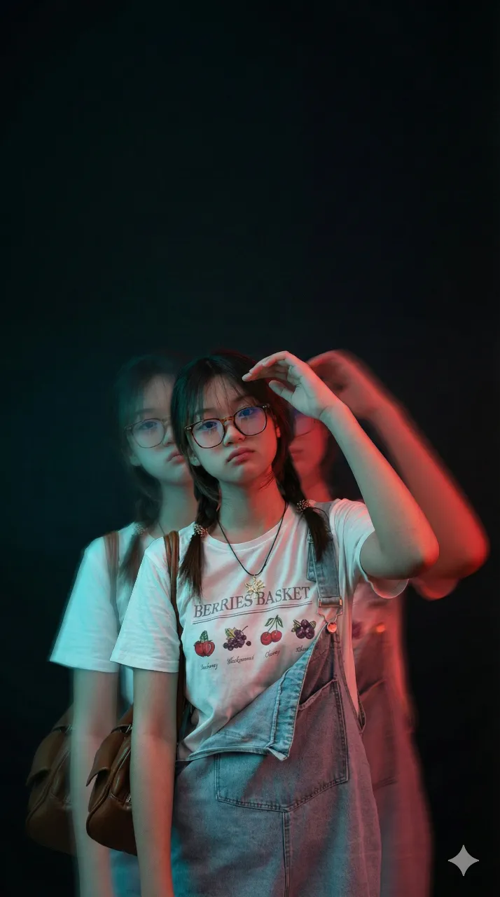 Cyan-Red Double Exposure AI Prompt