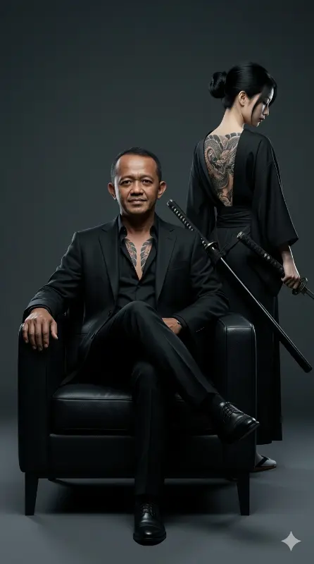 Yakuza black suit AI prompt